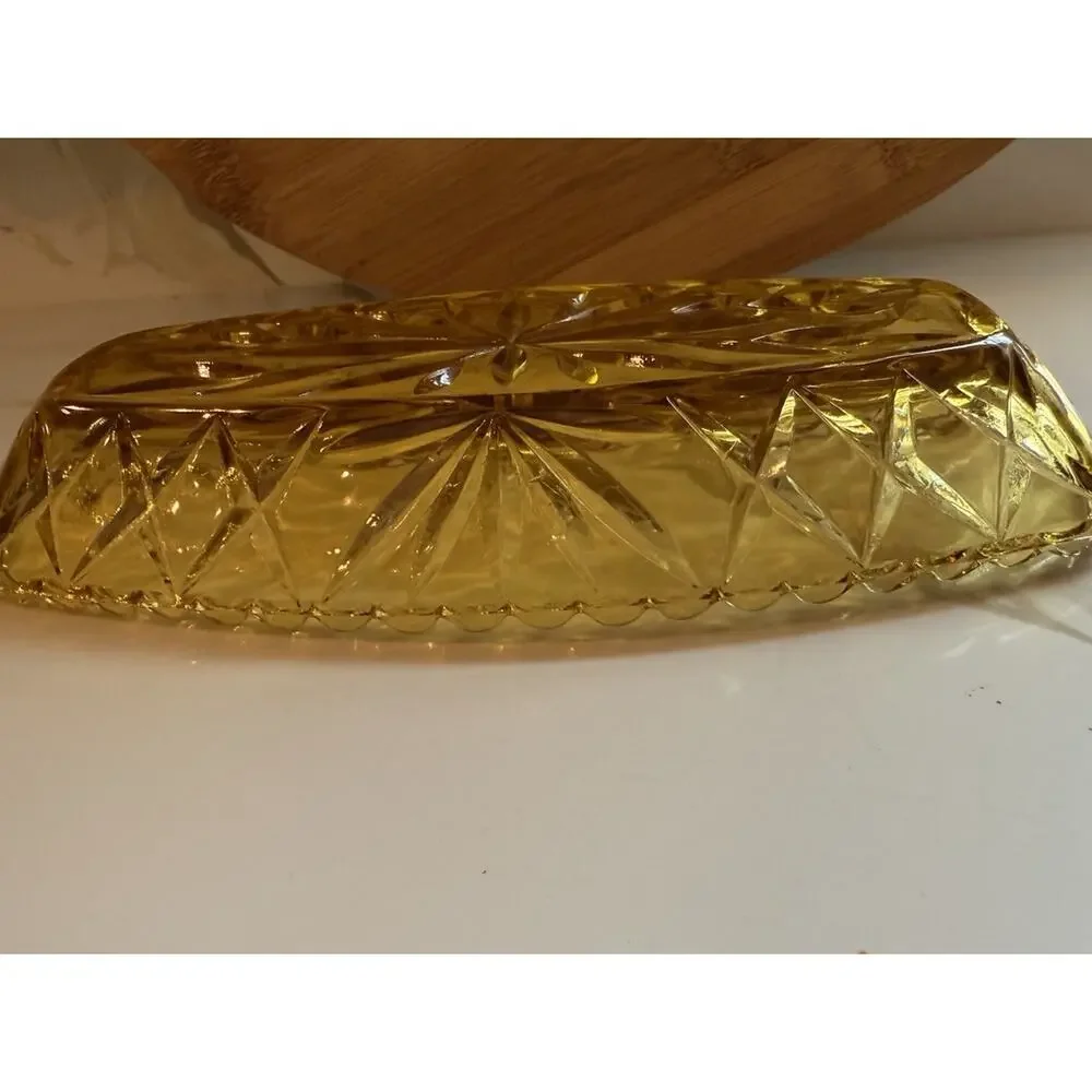 Vintage Hazel Atlas Amber Yellow Glass Dish Bowl 9.5